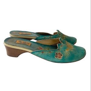 Vintage Retro Miz Mooz by Garth Teal Green Floral Shoes